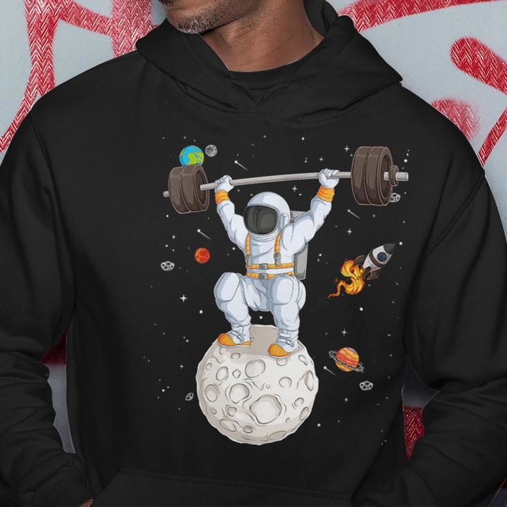 Funny Astronaut Space Weightlifting Fitness Gym Workout Men Hoodie Unique Gifts