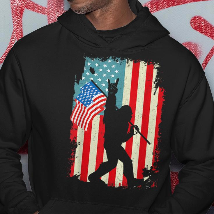 Funny Bigfoot Rock And Roll Usa Flag Fourth 4Th Of July Hoodie Unique Gifts