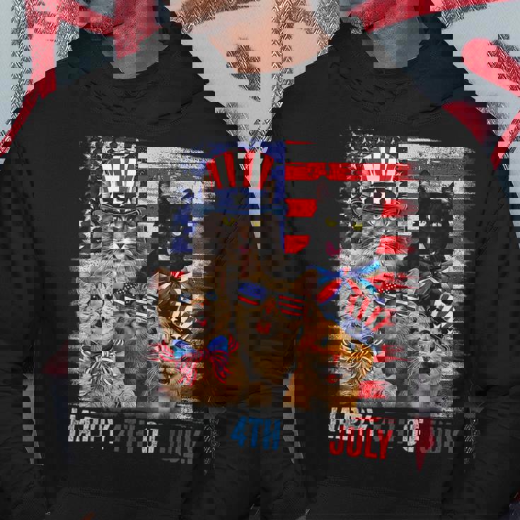 Funny Cats Happy 4Th Of July American Us Flag 4Th Of July Hoodie Unique Gifts