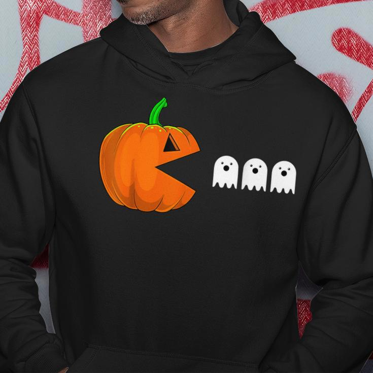 Halloween Pumpkin Eating Ghost Gamer Humor Novelty Hoodie Unique Gifts