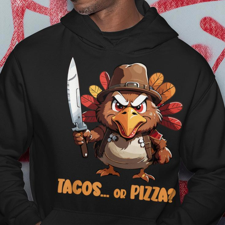 Thanksgiving Turkey Asking Eat Tacos Or Pizza Cool Hoodie Funny Gifts