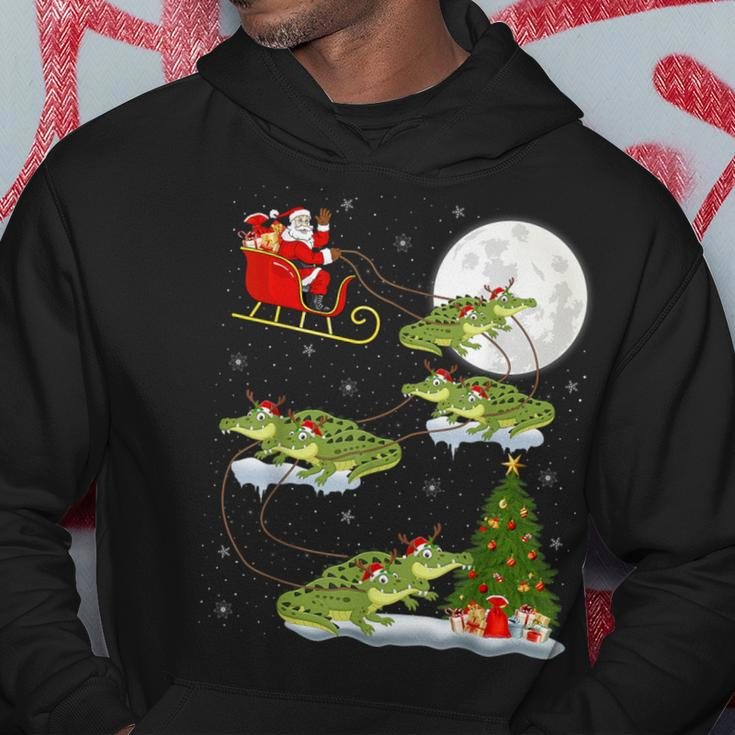 Xmas Lighting Tree Santa Riding Alligator Christmas Hoodie Personalized Gifts