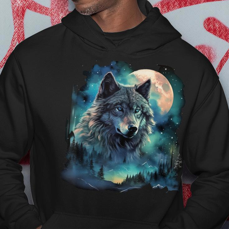 Grey Wolf Hunting Grounds Icy Moon Forest Galaxy Hoodie Personalized Gifts