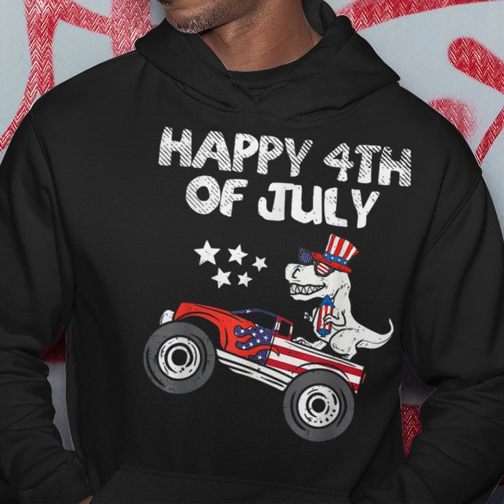 Happy 4Th Of July Dinosaur Monster Truck Toddler Boys Kids Hoodie Unique Gifts