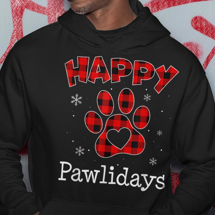 Happy Pawlidays Buffalo Plaid Paw Christmas Puppy Dog Lover Hoodie Personalized Gifts