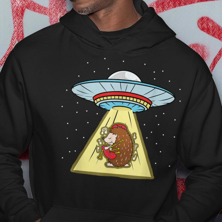 Hedgehog Playing Bagpipe Ufo Abduction Hoodie Unique Gifts