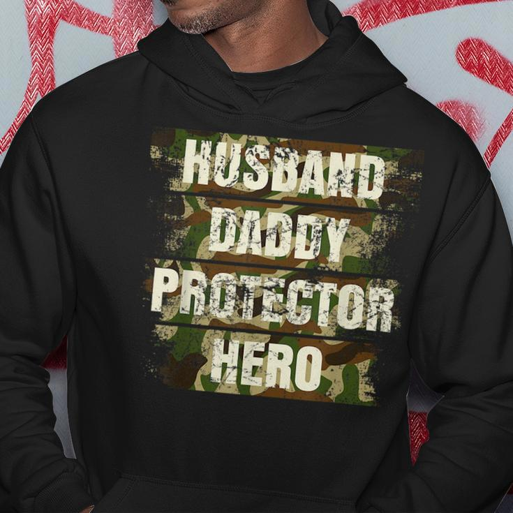 Husband Daddy Protector Hero Fathers Day For Dad Retro Camo Hoodie Unique Gifts