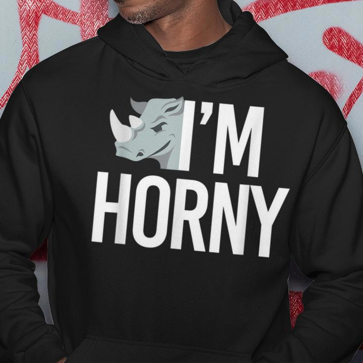 I'm Horny Rhinoceros Cheeky Naughty Pun Hoodie Unique Gifts