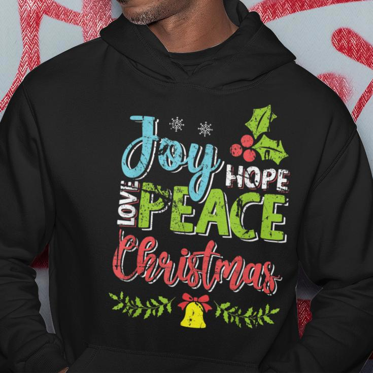 Joy Hope Love Peace Christmas Season Wishes Distressed Hoodie Unique Gifts