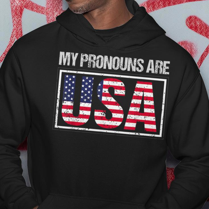 July 4Th My Pronouns Are Usa Funny Patriotic Us Flag Gift For Mens Hoodie Unique Gifts