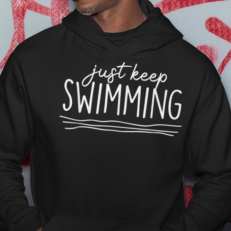 Just Keep Swimming Funny Newbies Swimmer Swimming Coach Hoodie Funny Gifts