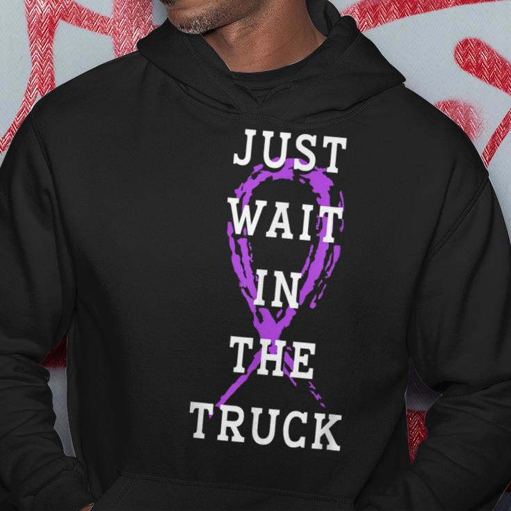 Just Wait In The Truck Purple Ribbon Cancer Awareness Day Hoodie Unique Gifts