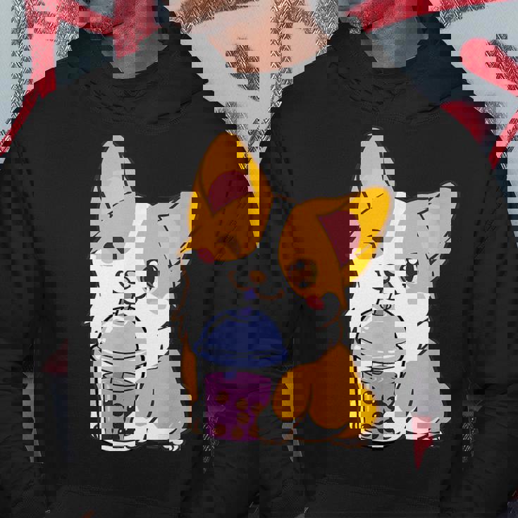 Kawaii Corgi Loves Bubble Tea Funny Bobas Welsh Dog Hoodie Unique Gifts