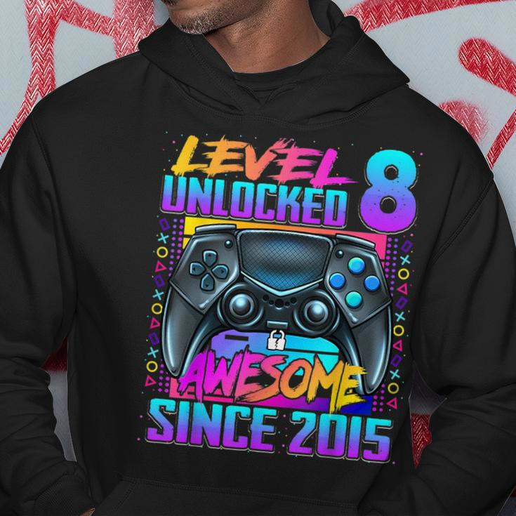 Level 8 Unlocked Awesome Since 2015 8Th Birthday Gaming Kids Hoodie Unique Gifts