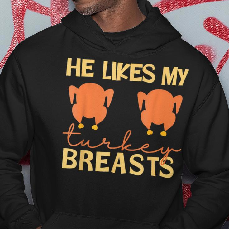 He Likes My Turkey Breasts Couple Matching Thanksgiving Hoodie Personalized Gifts