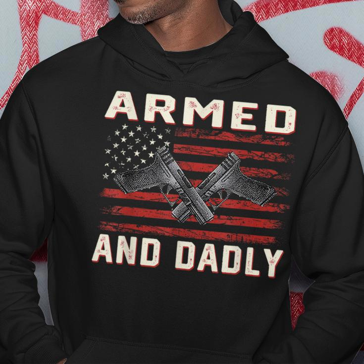 Men Armed And Dadly Funny Deadly For Fathers Day Usa Flag Hoodie Unique Gifts