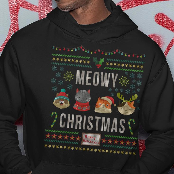 Meowy Christmas Cat Lover Tacky Ugly Christmas Party Hoodie Unique Gifts
