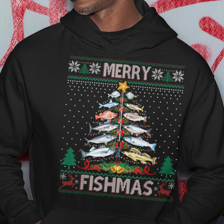 Merry Fishmas Ugly Sweater Fish Fishing Rod Christmas Tree Hoodie Unique Gifts