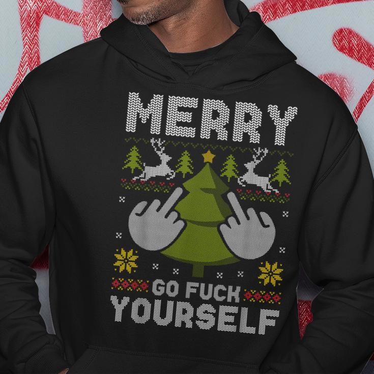 Merry Go F Yourself Middle Finger Ugly Christmas Sweater Hoodie Monsterry