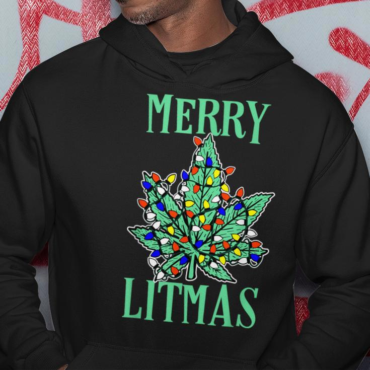 Merry Litmas Pot Leaf Christmas Tree Lights Marijuana Hoodie Unique Gifts