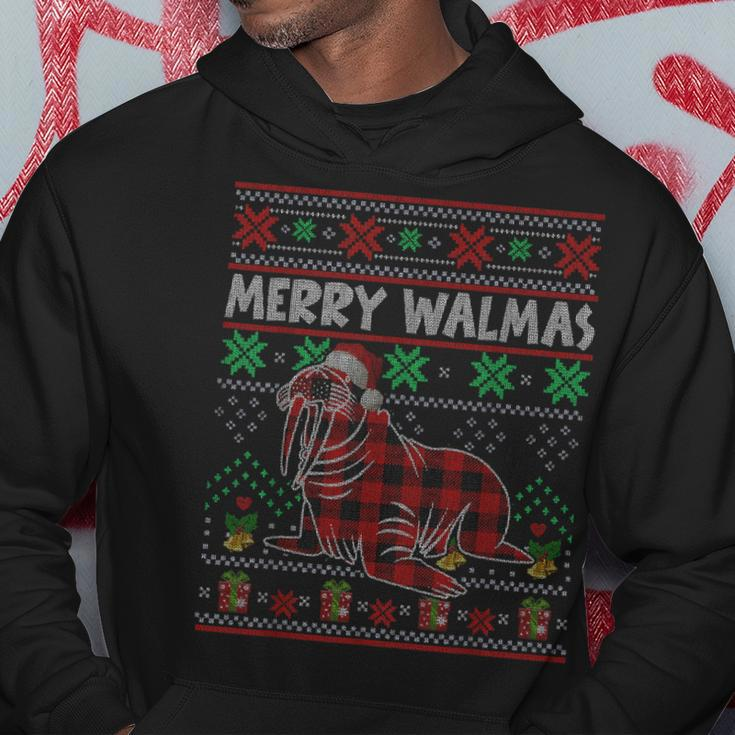 Merry Walmas Ugly Christmas Sweater Walrus Sea Animal Plaid Hoodie Unique Gifts