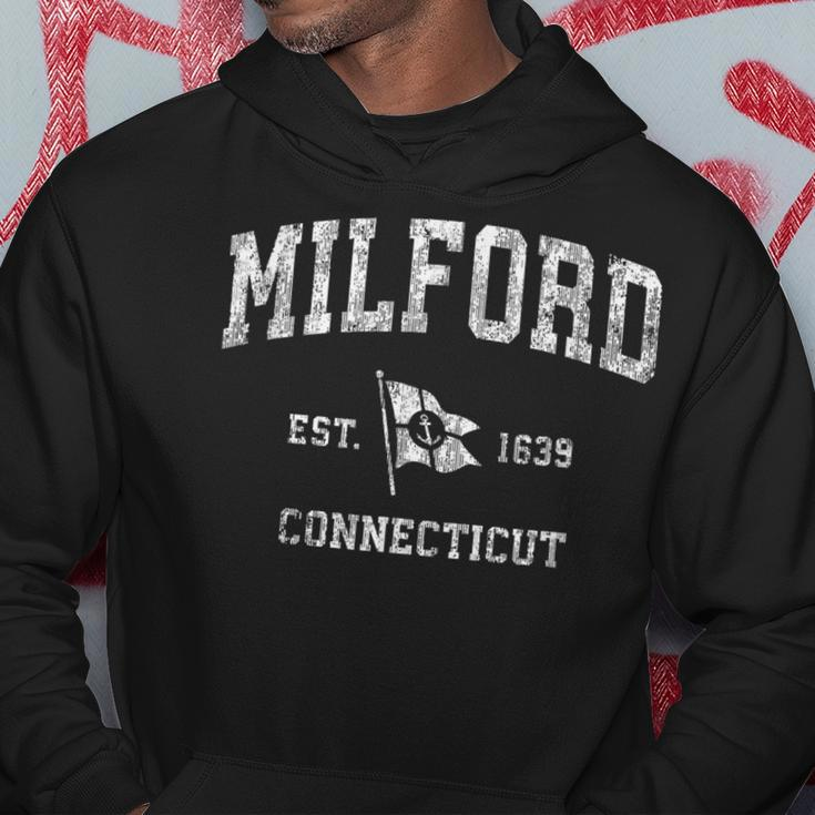 Milford Ct Vintage Nautical Boat Anchor Flag Sports Hoodie Unique Gifts