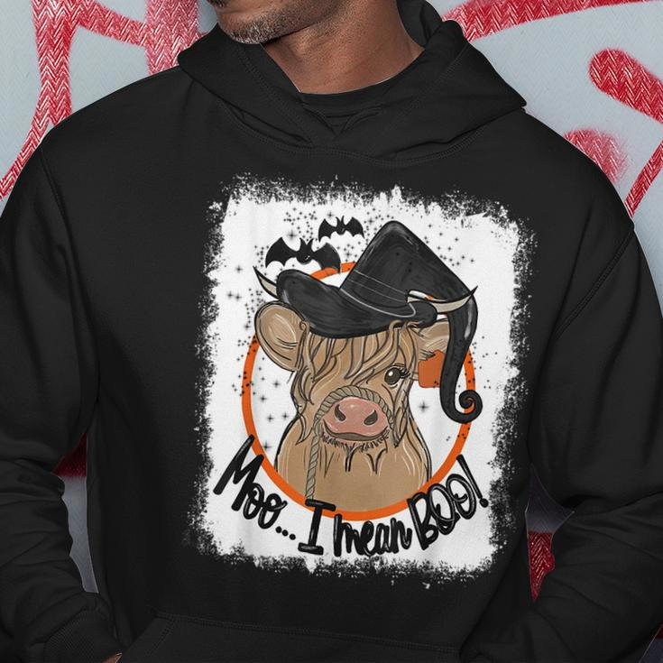 Moo I Mean Boo Ghost Witch Cow Bleached Halloween Hoodie Unique Gifts