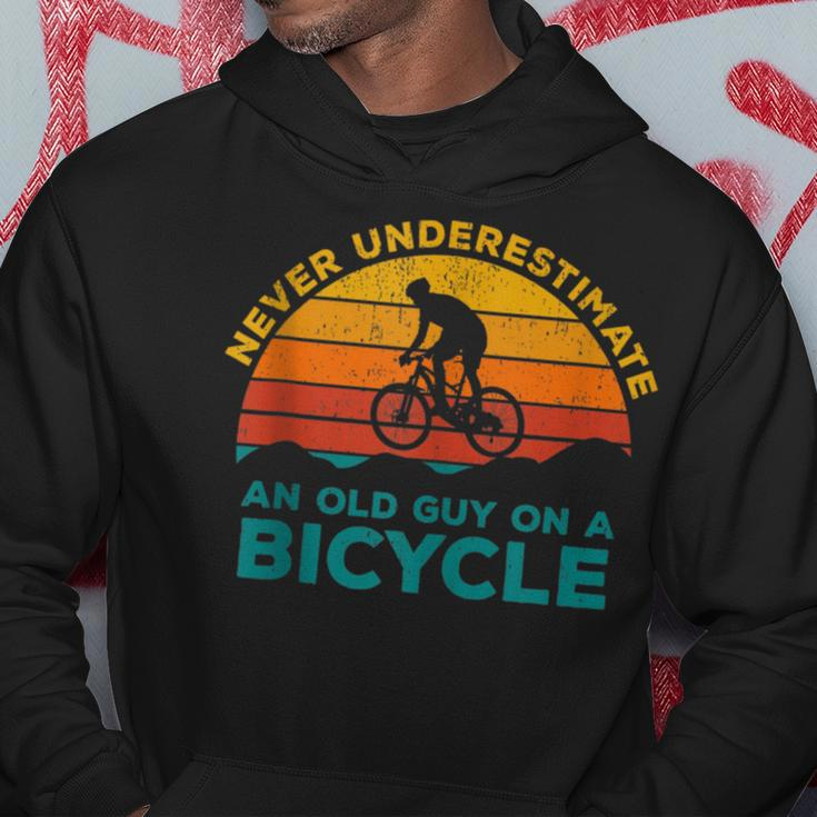 Mountain Bike Never Underestimate An Old Guy On A Bicycle Hoodie Funny Gifts