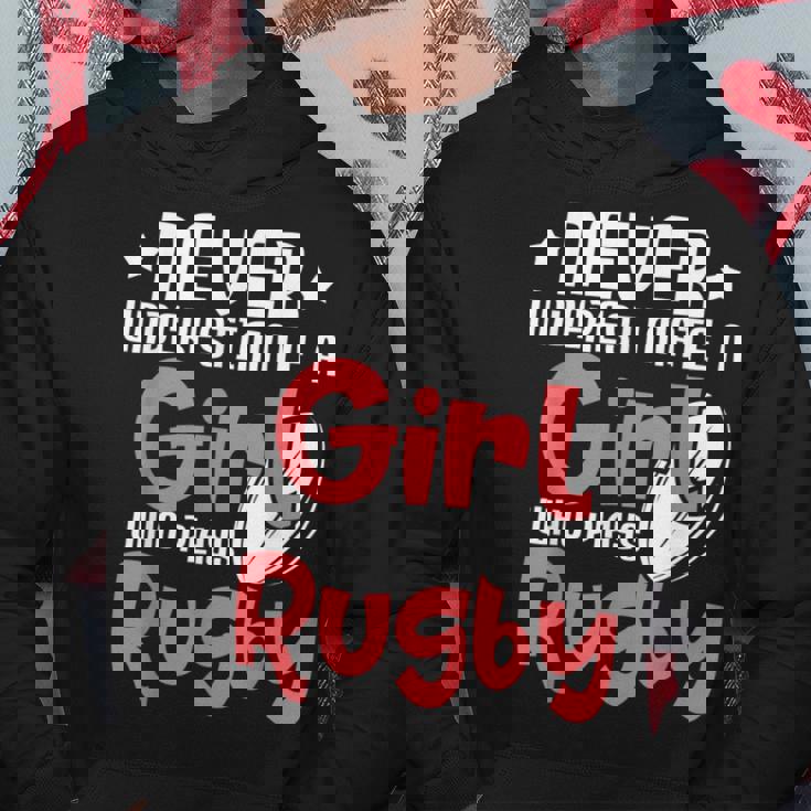 Never Underestimate A Girl Who Plays Rugby Sports Lover Rugby Funny Gifts Hoodie Unique Gifts