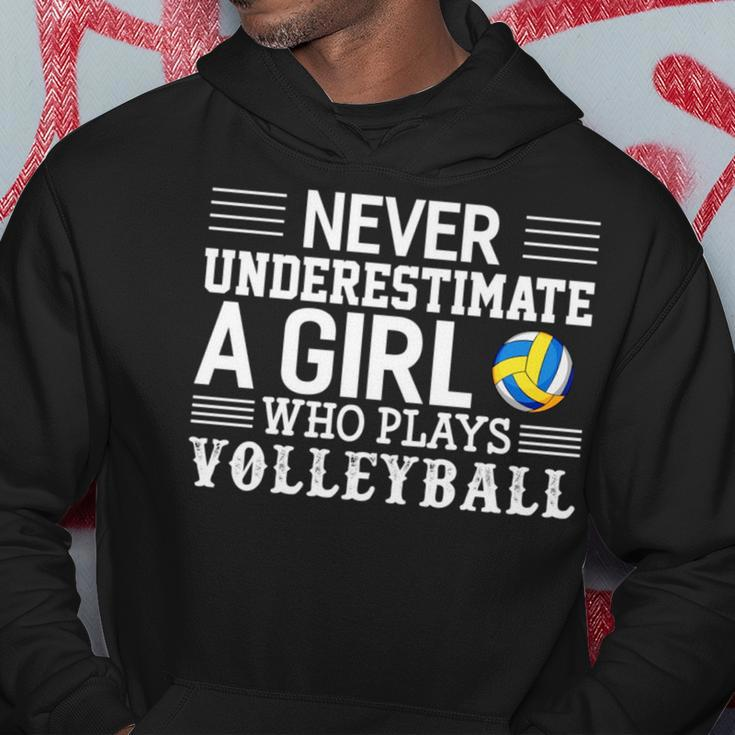 Never Underestimate A Girl Who Plays Volleyball Volleyball Funny Gifts Hoodie Unique Gifts