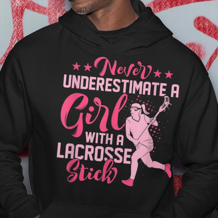 Never Underestimate A Girl With A Lacrosse Stick Ball Lacrosse Funny Gifts Hoodie Unique Gifts