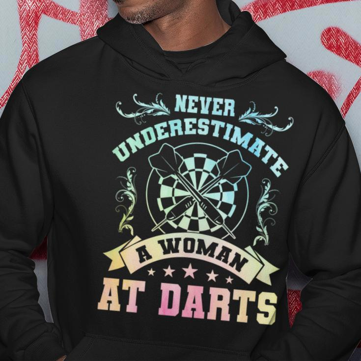 Never Underestimate A Woman At Darts Dartplayer Darting Hoodie Funny Gifts