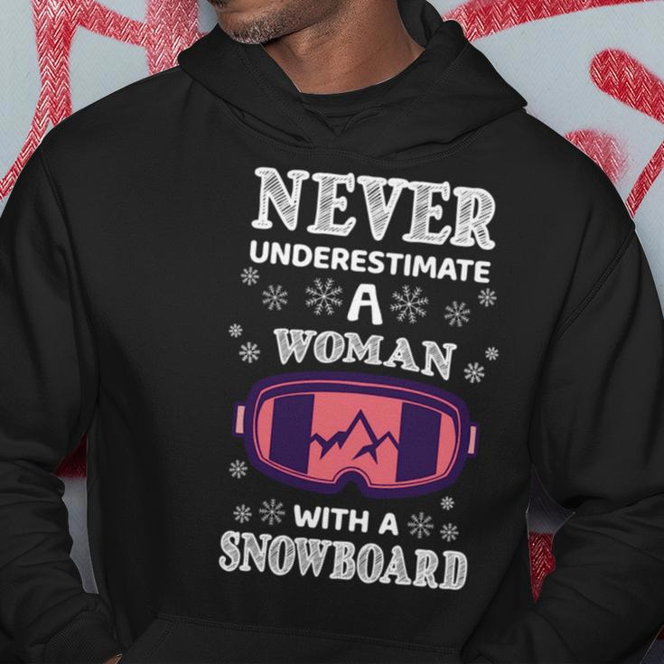 Never Underestimate A Woman With A Snowboard Snowboarding Snowboarding Funny Gifts Hoodie Unique Gifts