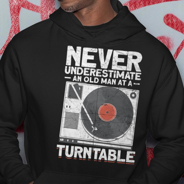 Never Underestimate An Old Man At A Turntable Cool Dj Hoodie Funny Gifts
