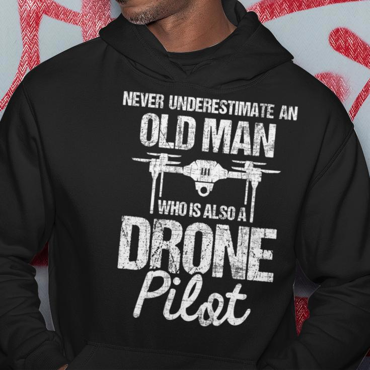 Never Underestimate An Old Man Drone Pilot Quadcopter Uav Hoodie Funny Gifts