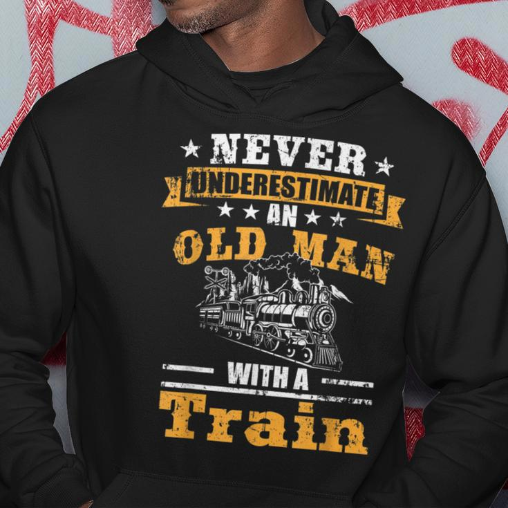 Never Underestimate An Old Man Railroad Collector Train Gift For Mens Hoodie Unique Gifts