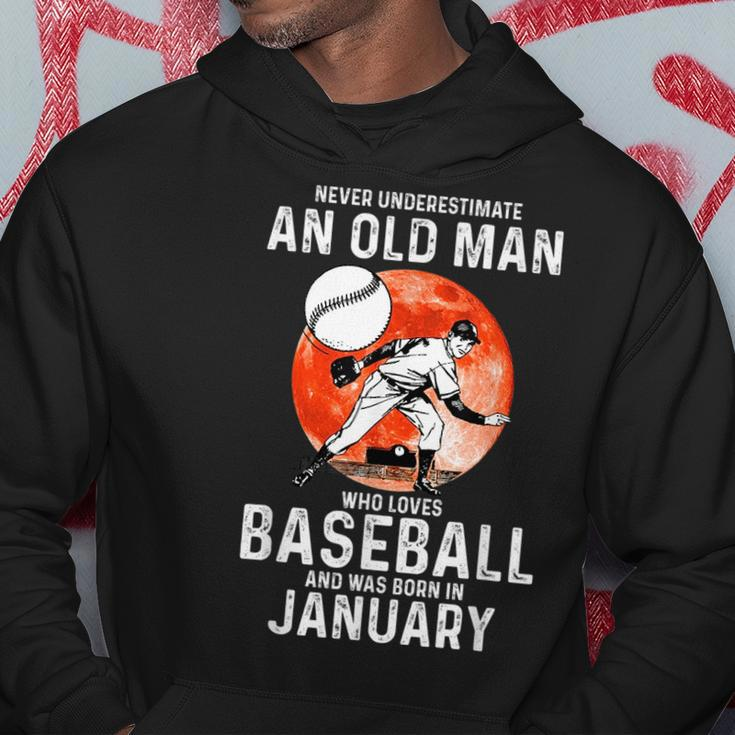 Never Underestimate An Old Man Who Loves Baseball January Gift For Mens Hoodie Unique Gifts