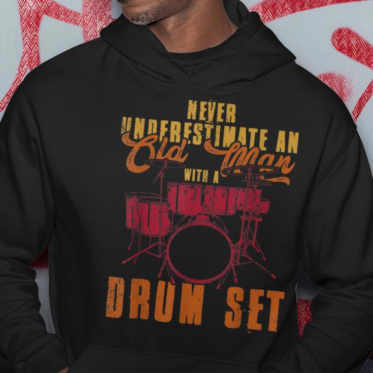 Never Underestimate An Old Man With A Drumset Drums Hoodie Funny Gifts