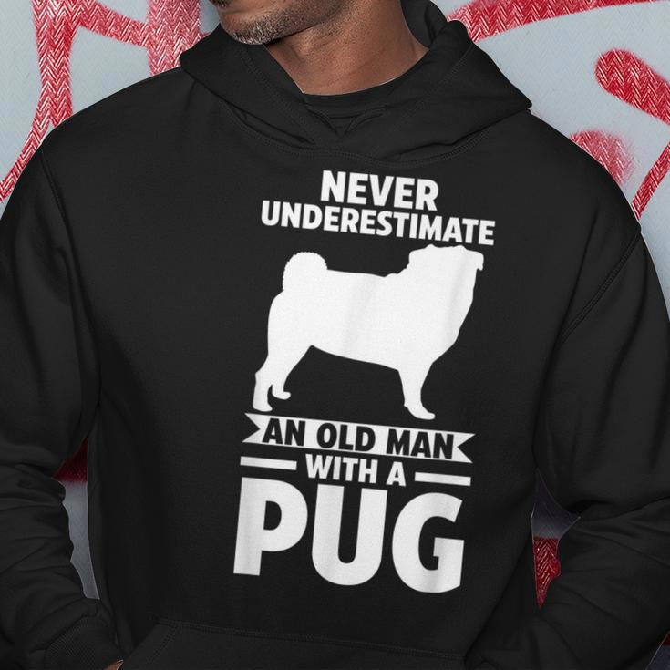 Never Underestimate An Old Man With A Pug Gift For Mens Hoodie Funny Gifts