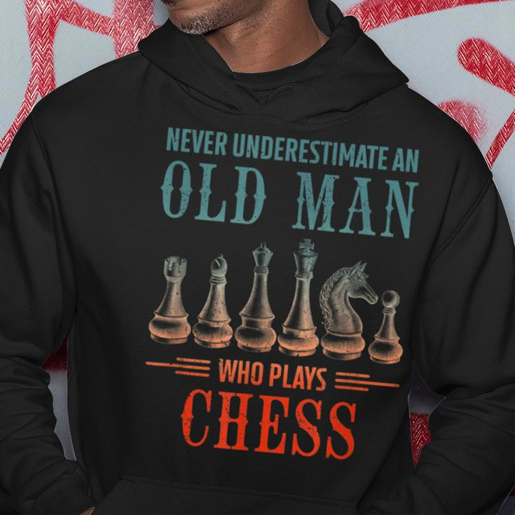 Never Underestimate An Old Who Plays Chess Gift For Mens Chess Funny Gifts Hoodie Unique Gifts