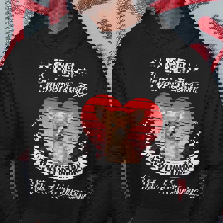 Never Underestimate An Old Woman With A Chihuahua Dog Lovers Old Woman Funny Gifts Hoodie Unique Gifts