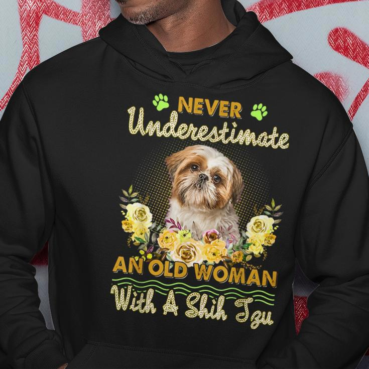Never Underestimate An Old Woman With A Shih Tzu Old Woman Funny Gifts Hoodie Unique Gifts