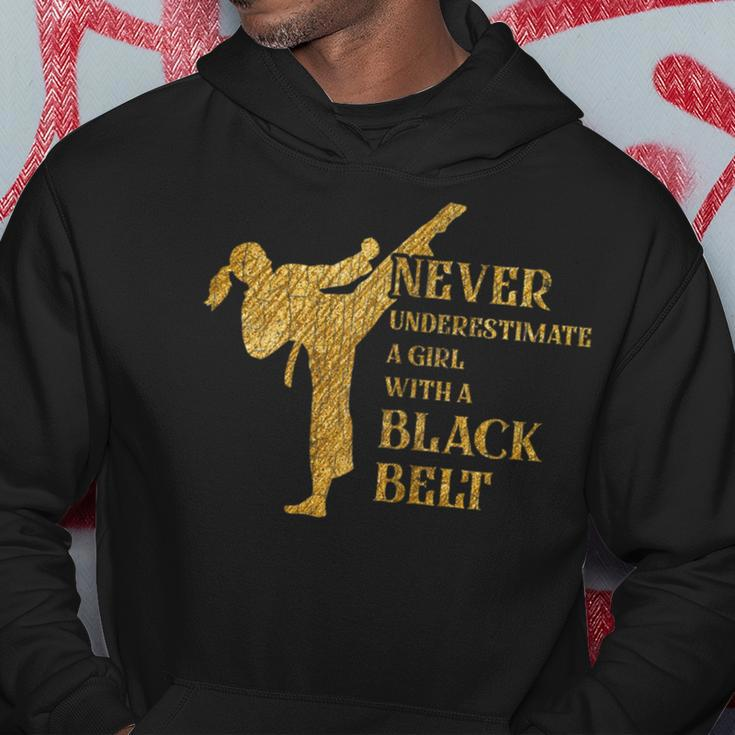 Never Underestimate Girl With Black Belt Fun Karate Graphic Karate Funny Gifts Hoodie Unique Gifts