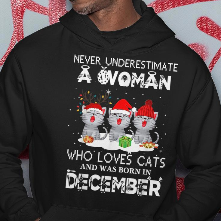 Never Underestimate Woman Loves Cats Born In December Hoodie Unique Gifts