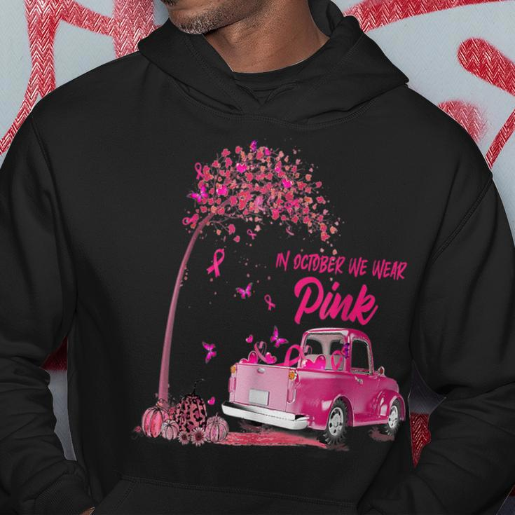 In October We Wear Pink Ribbon Leopard Truck Breast Cancer Hoodie Funny Gifts