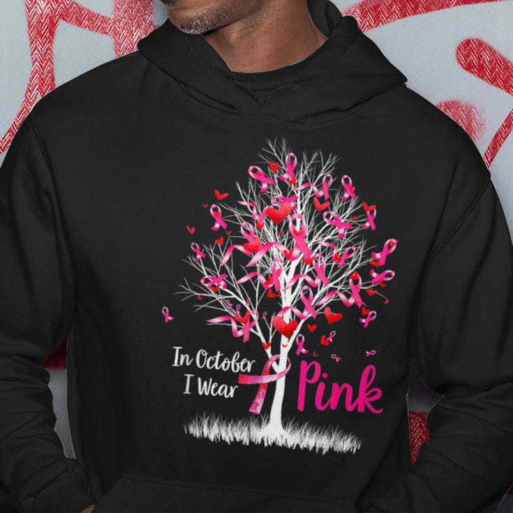 In October We Wear Pink Tree Ribbon Breast Cancer Awareness Hoodie Unique Gifts
