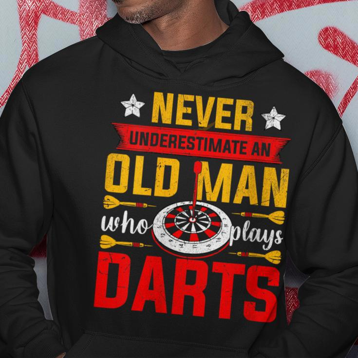 Old Dart Never Underestimate An Old Man Who Plays Darts Hoodie Funny Gifts