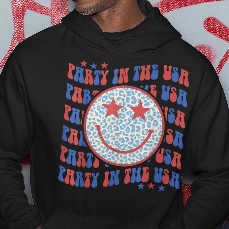 Party In The Usa Happy Face Leopard Pattern 4Th Of July Hoodie Unique Gifts