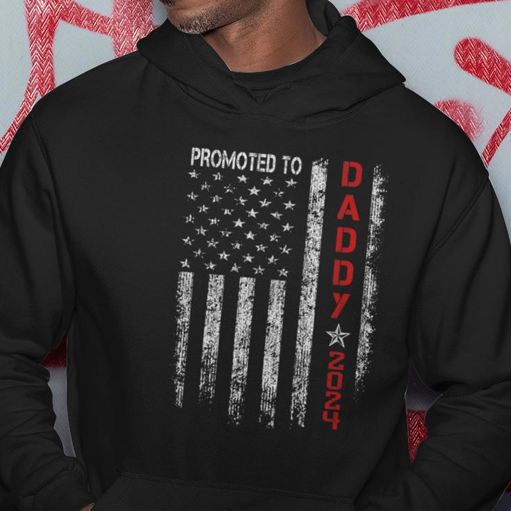 Patriotic Promoted To Daddy Est 2024 First Time Dad Hoodie Funny Gifts