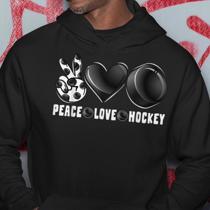 Peace Love Hockey Funny Mommy Dad Boys Girls Son Daughter Hoodie Funny Gifts